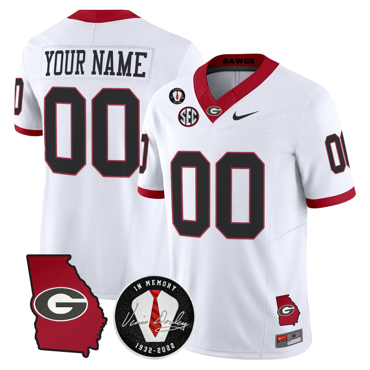 Custom Georgia Bulldogs Jersey 2025 Georgia Map, Vince Dooley Patch White