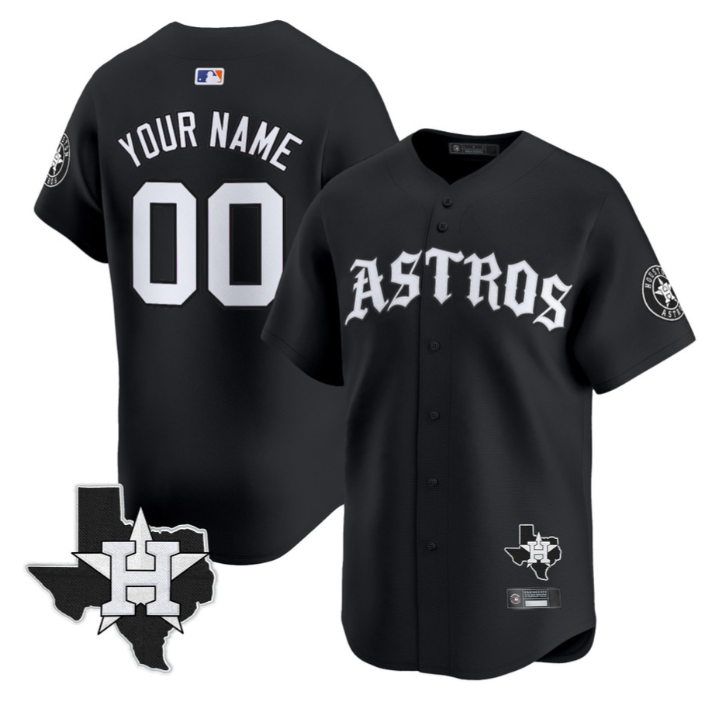 Custom Houston Astros Jersey Name, Number Old English Edition Stitched Black