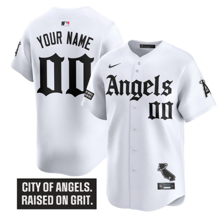 Custom Los Angeles Angels Jersey Gothic Halo Edition Stitched White