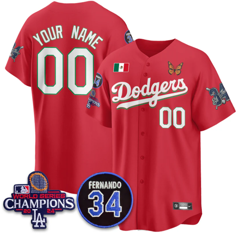 Custom Los Angeles Dodgers Jersey Mexican For 34 Stitched Red