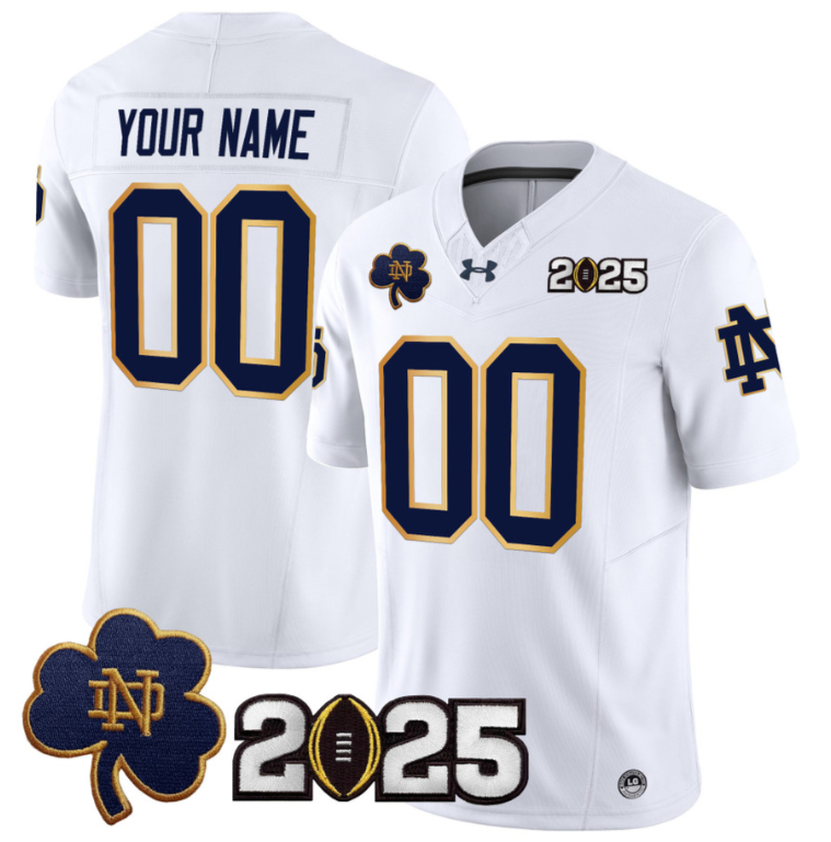 Custom Notre Dame Jersey 2025 CFP Final Patch Stitched White