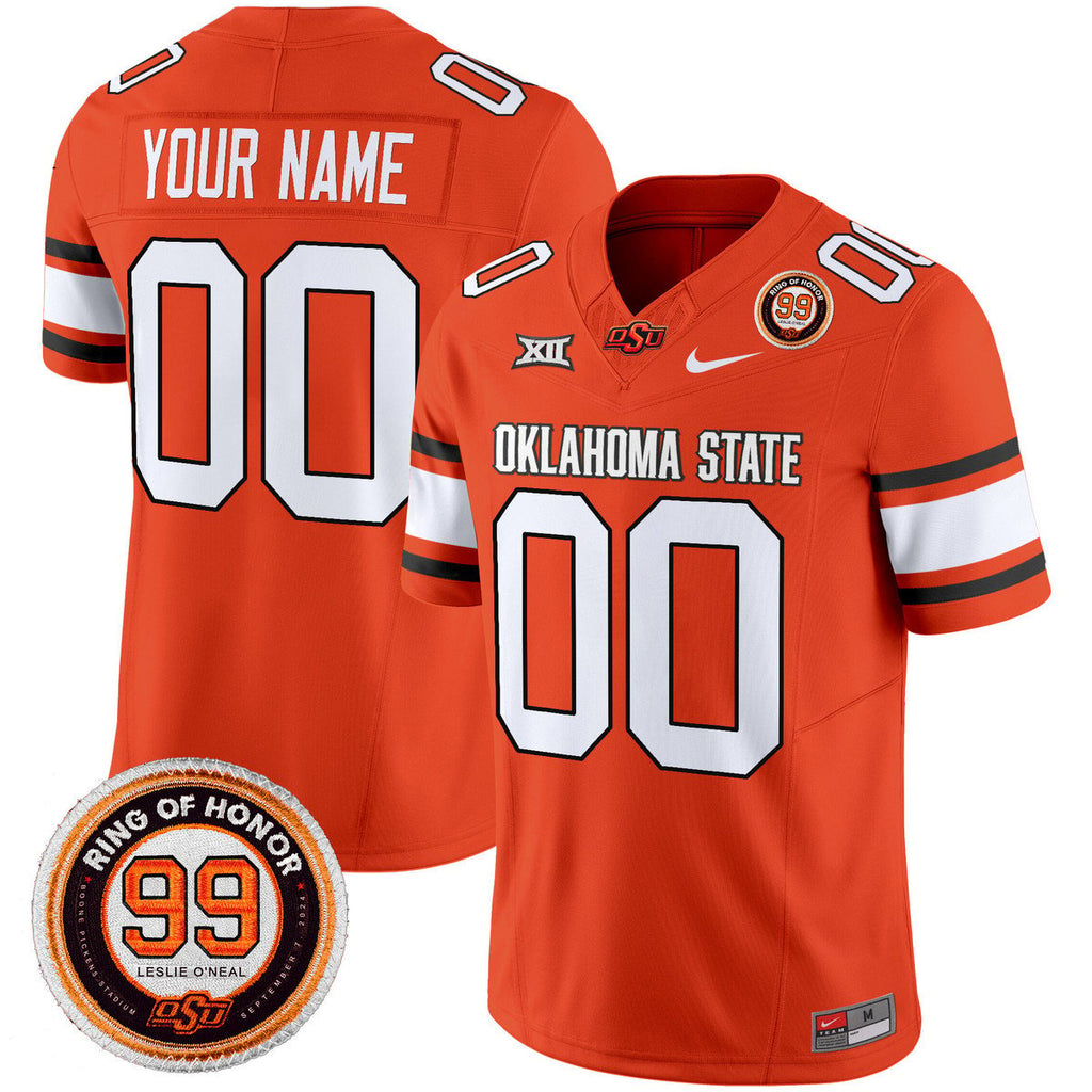 Custom Oklahoma State Cowboys Jersey 2025 Leslie O'neal Patch Stitched Orange