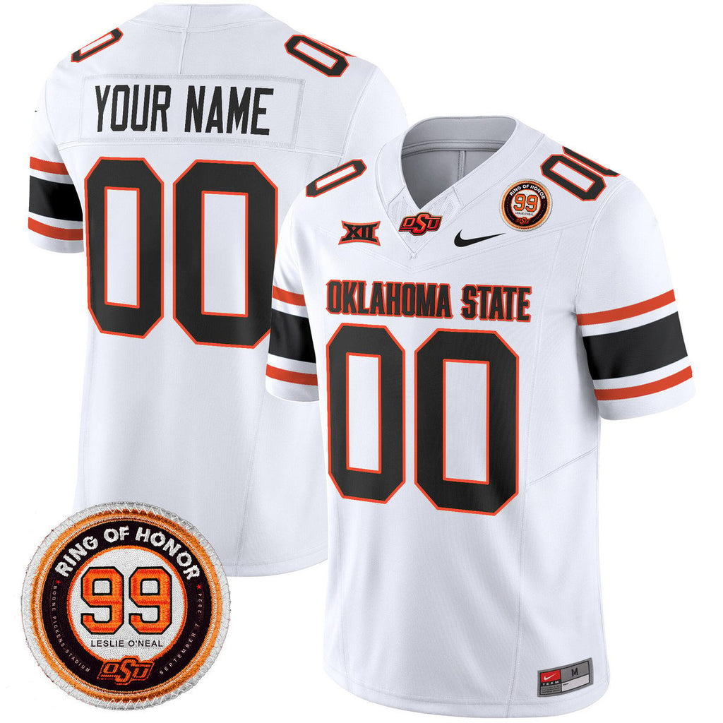 Custom Oklahoma State Cowboys Jersey 2025 Leslie O'neal Patch Stitched White