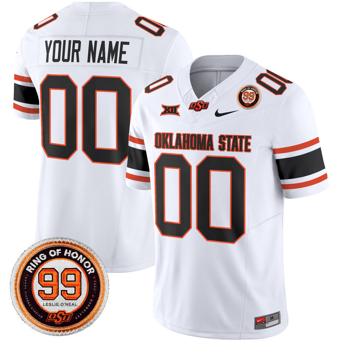 Custom Oklahoma State Cowboys Jersey 2025 Leslie O'neal Patch Stitched White
