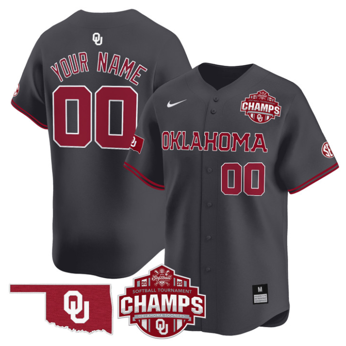 Custom Oklahoma Sooners Jersey 2025 SEC Softball Tournament Champions Patch Stitched Anthracite
