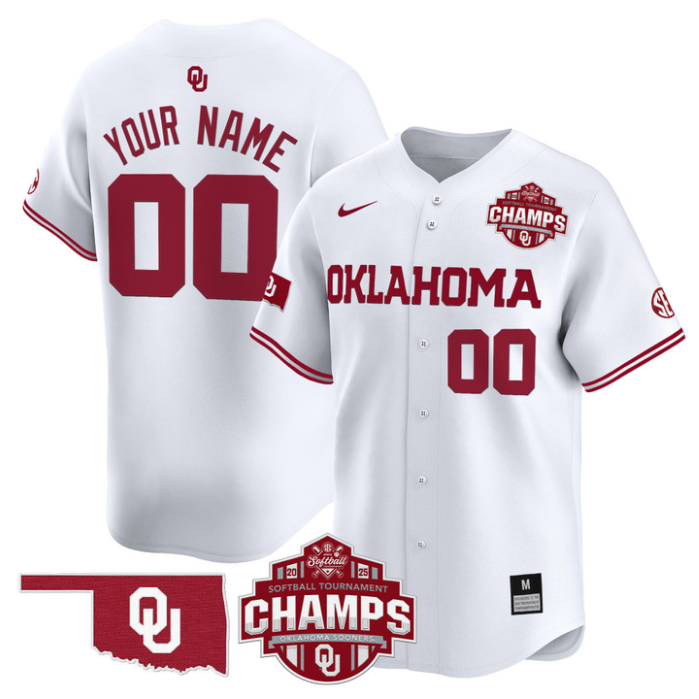 Custom Oklahoma Sooners Jersey 2025 SEC Softball Tournament Champions Patch Stitched White