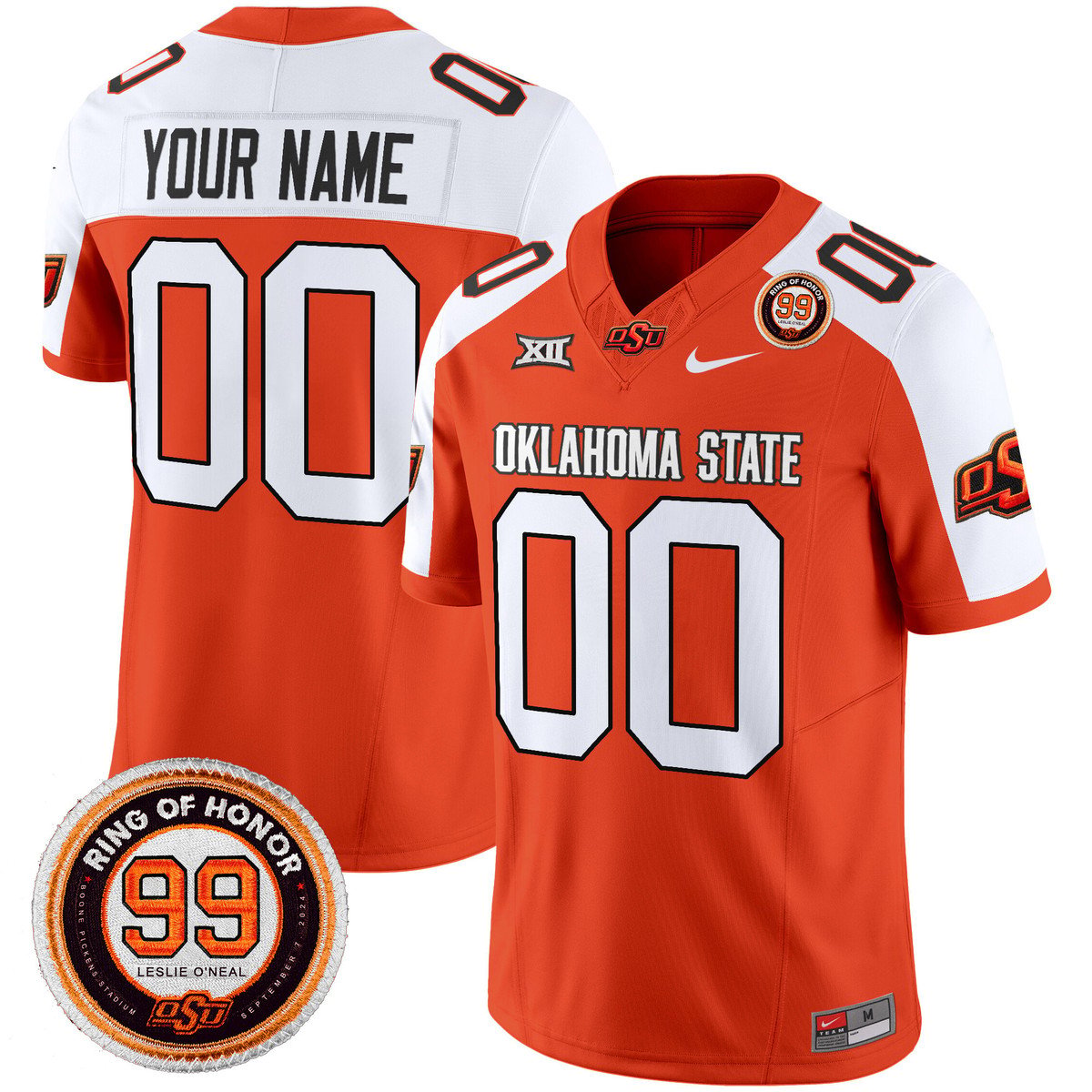 Custom Oklahoma State Cowboys Jersey 2025 Leslie O'neal Patch Orange Alter
