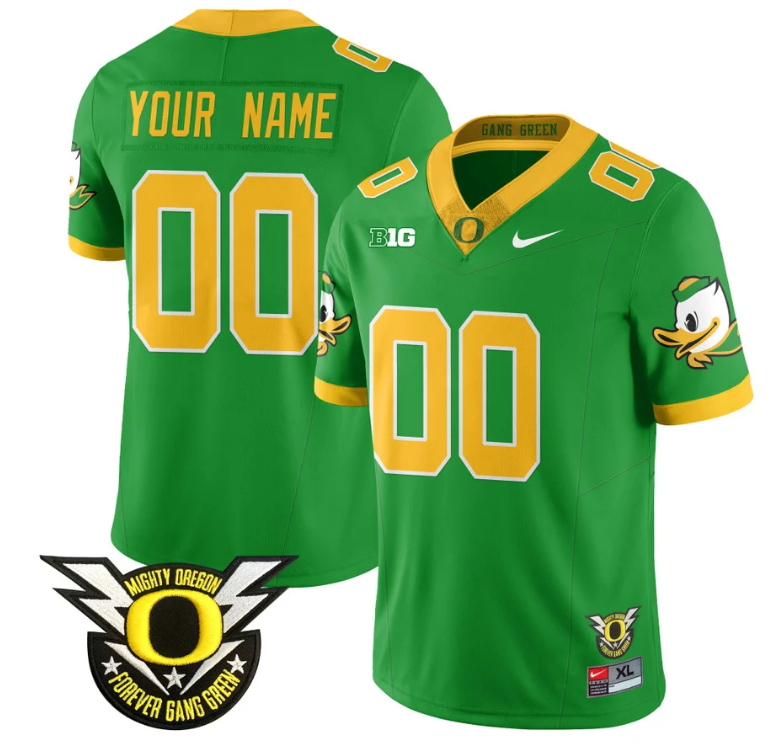 Custom Oregon Duck Jersey Name, Number Forever Gang Green Football Yellow