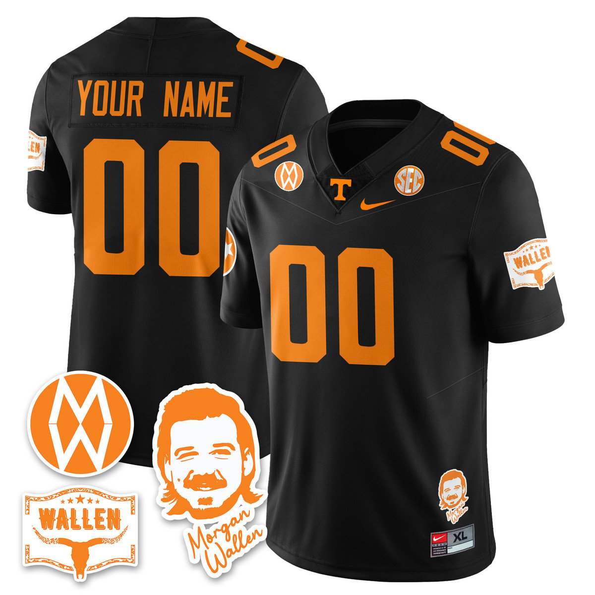 Custom Tennessee Vols Jersey Name, Number Morgan Wallen 2025 Stitched Black