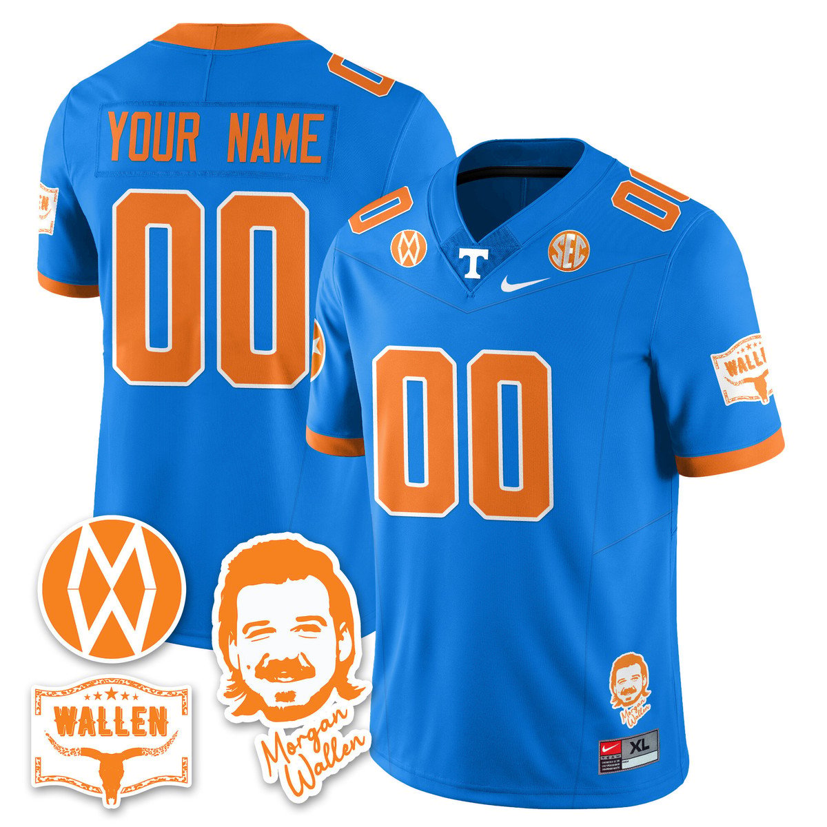 Custom Tennessee Vols Jersey Name, Number Morgan Wallen 2025 Stitched Blue