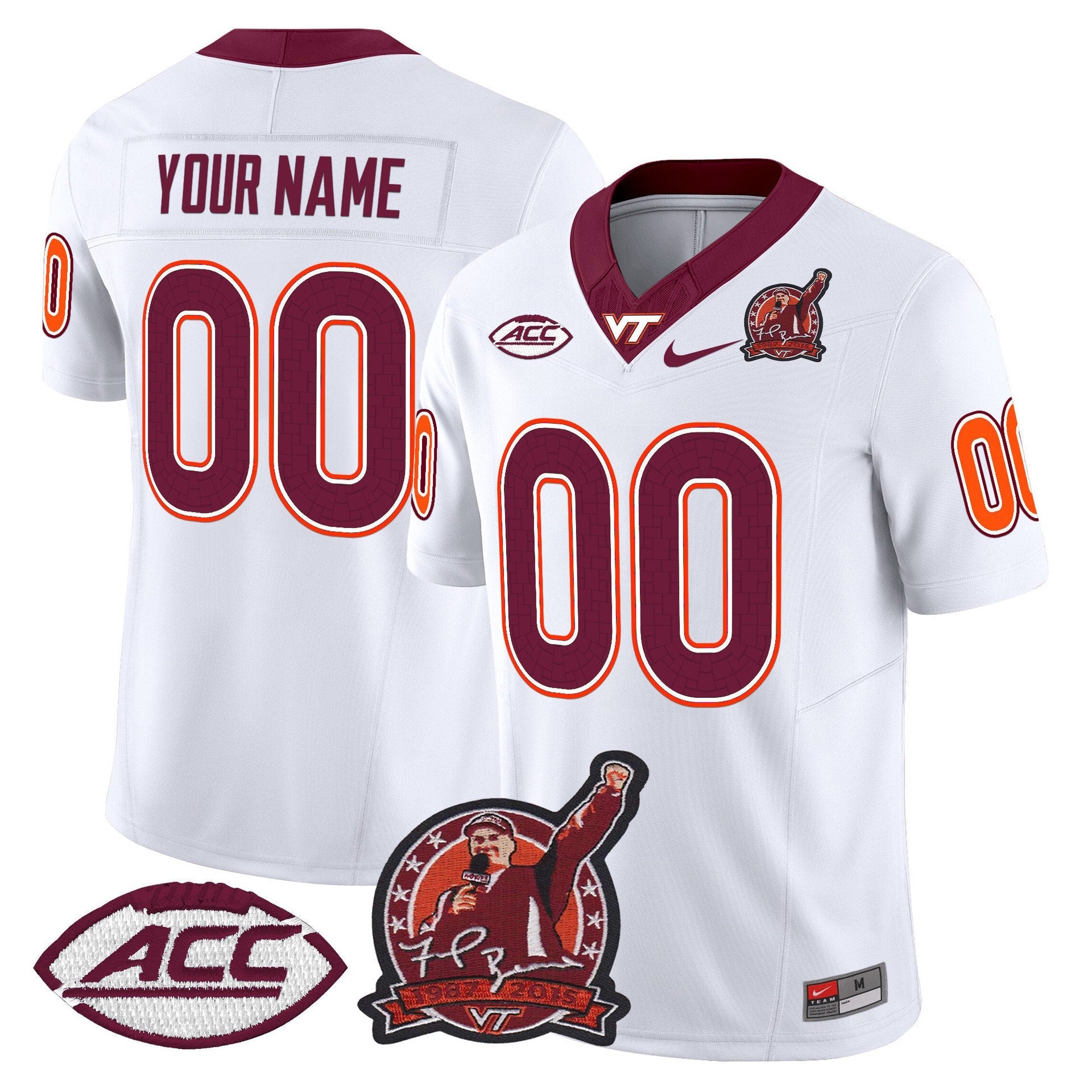 Custom Virginia Tech Hokies Jersey Coach Frank Beamer Patch 2025 White