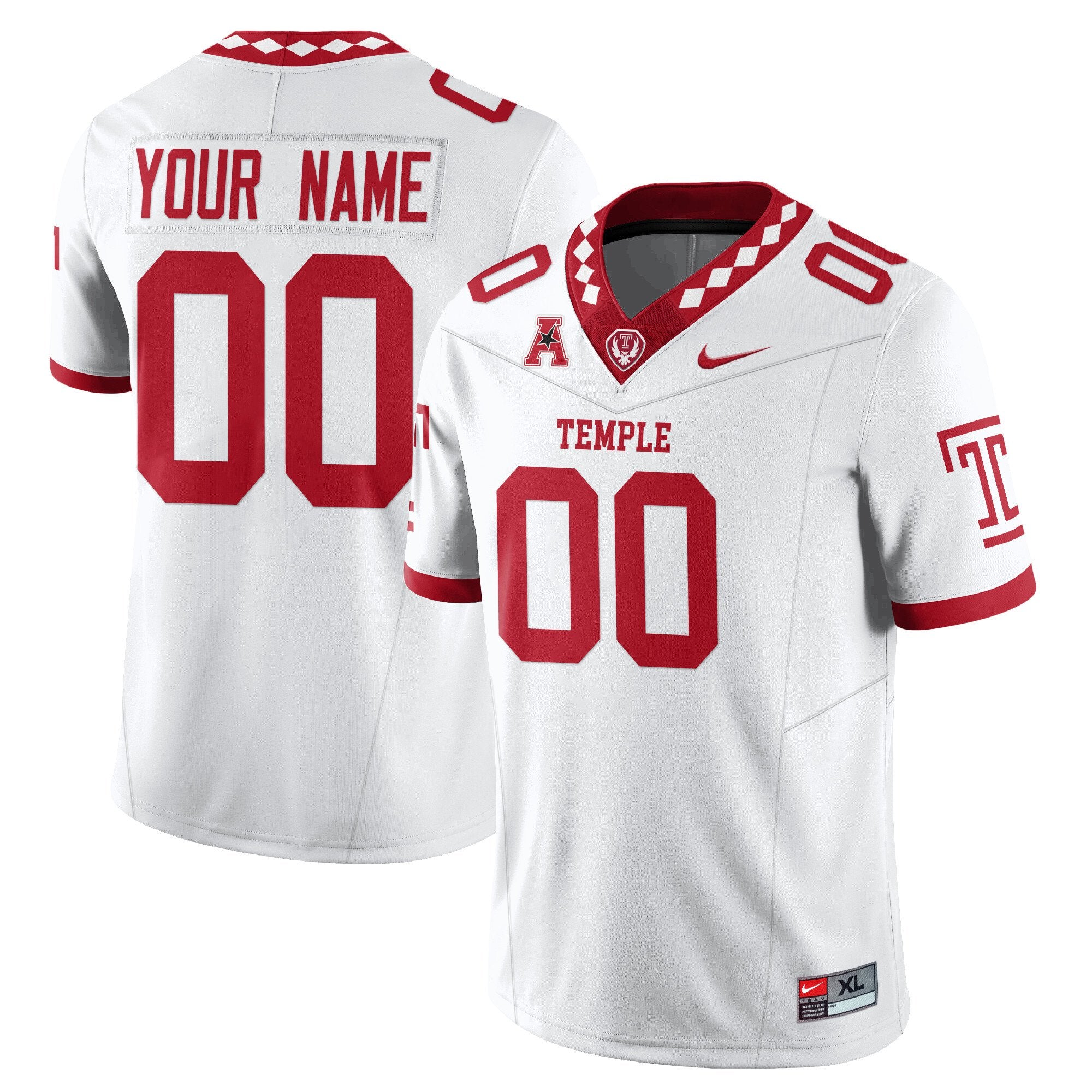 Custom Temple Jersey Name, Number Football 2025 Vapor Limited Stitched White