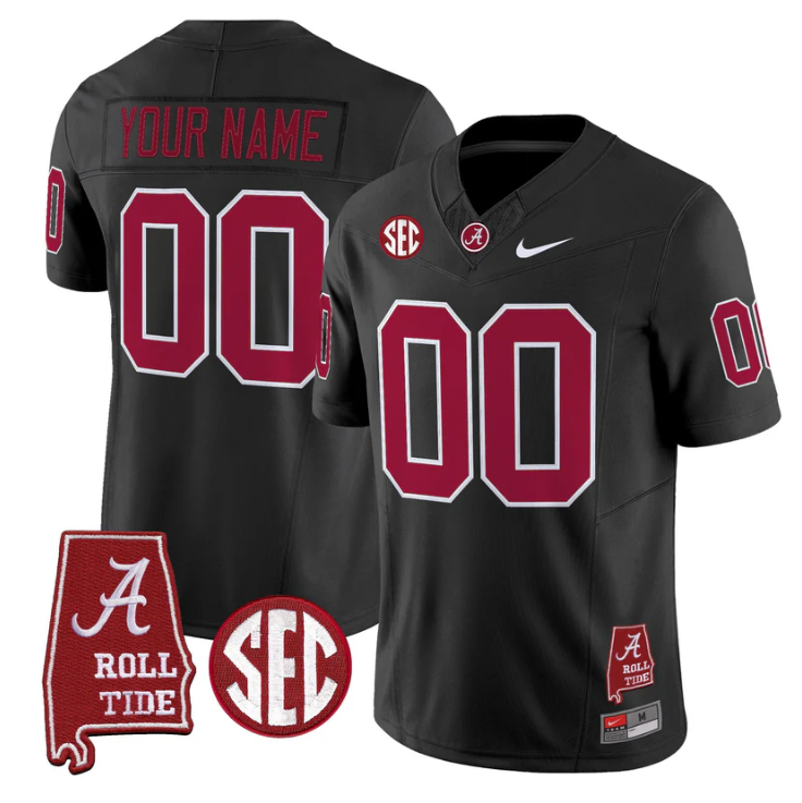 Custom Alabama Crimson Tide Jersey Name, Number Throwback Map Stitched