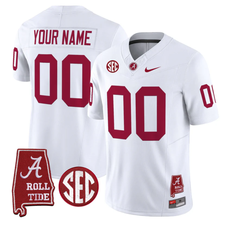 Custom Alabama Crimson Tide Jersey Name, Number Throwback Map Stitched