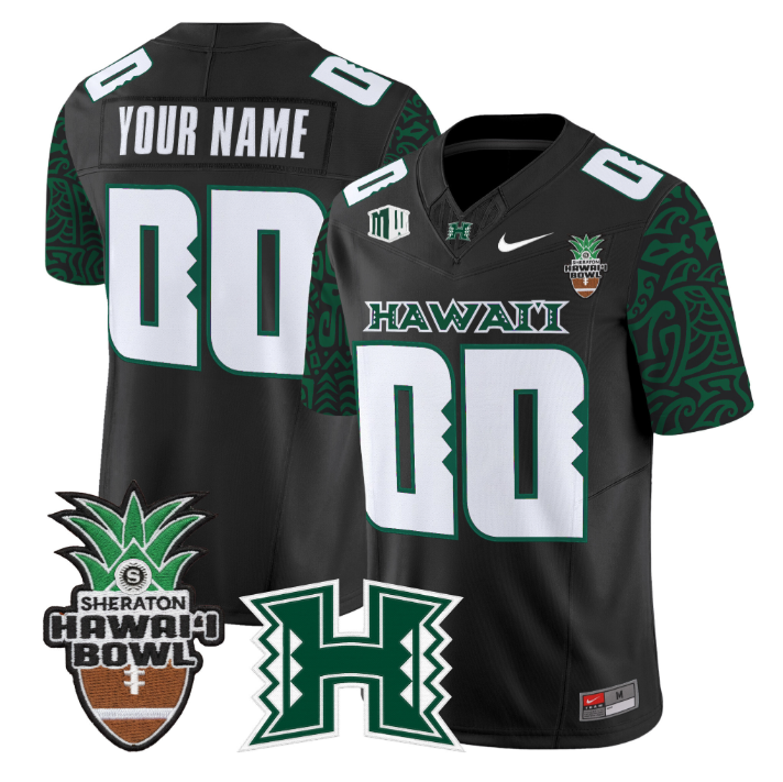 Custom Hawai'i Rainbow Warriors Jersey 2025 Hawai'i Bowl Patch Stitched Black Limited