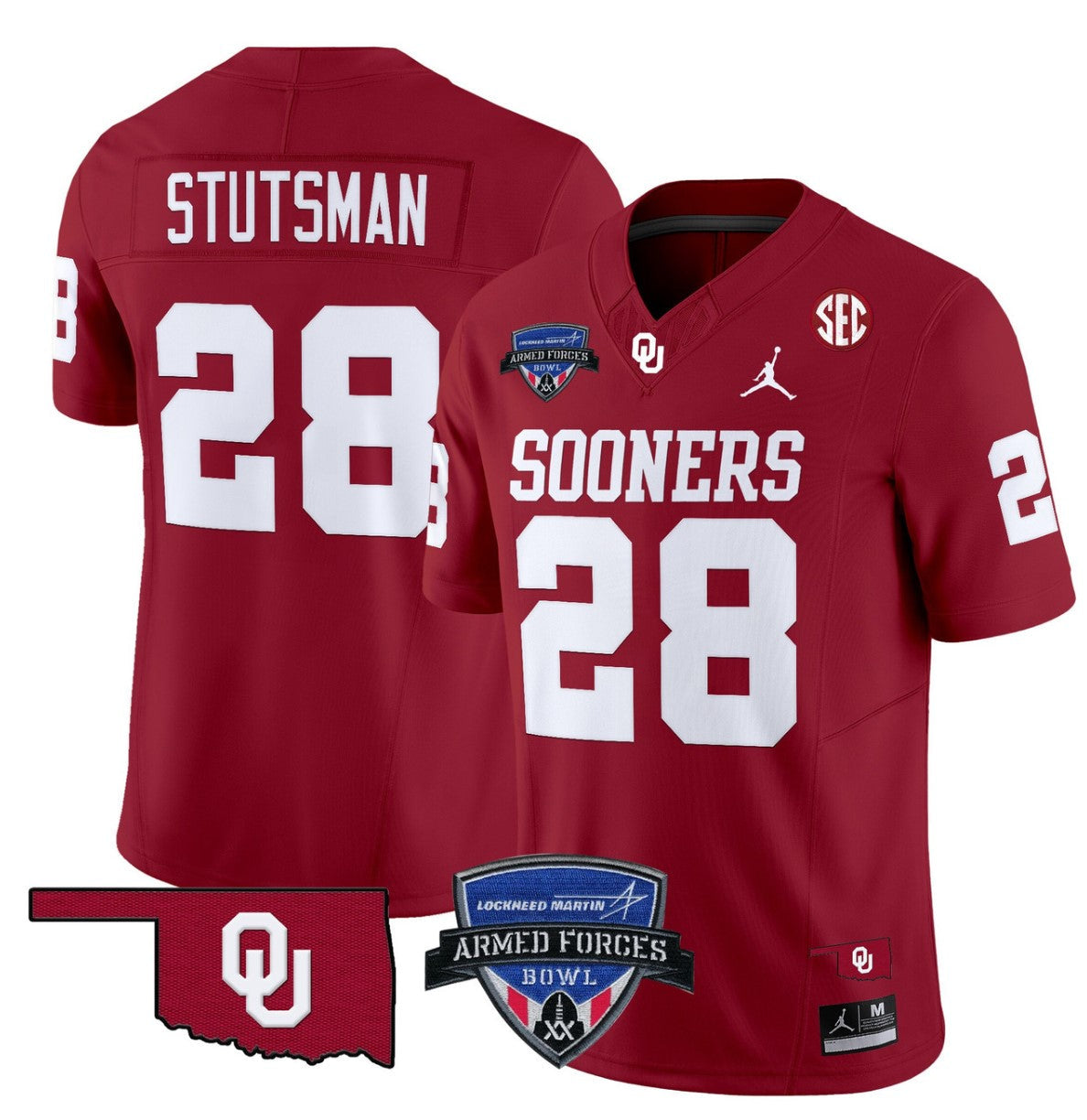 Danny Stutsman Jersey #28 Oklahoma Sooners 2025 Armed Forces Bowl Patch Red