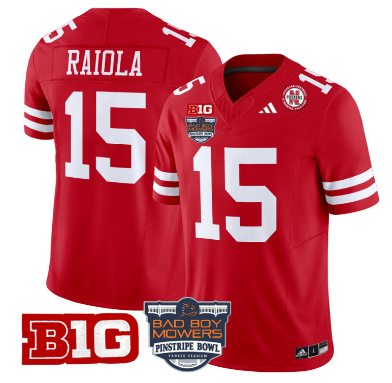 Dylan Raiola Jersey #15 Nebraska Cornhuskers 2025 Pinstripe Bowl Scartlet