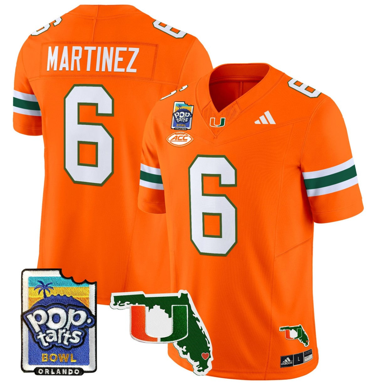 Damien Martinez Jersey #6 Miami Hurricanes 2025 PopTarts Bowl Patch Orange