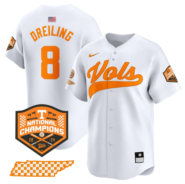Dylan Dreiling Jersey #8 Tennessee Volunteers Baseball 2024 Champions Vapor Premier Limited  White