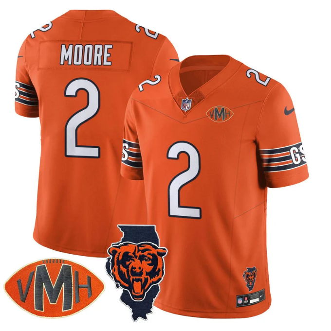 DJ Moore Jersey #2 Honor Virginia Halas McCaskey All Stitched Orange