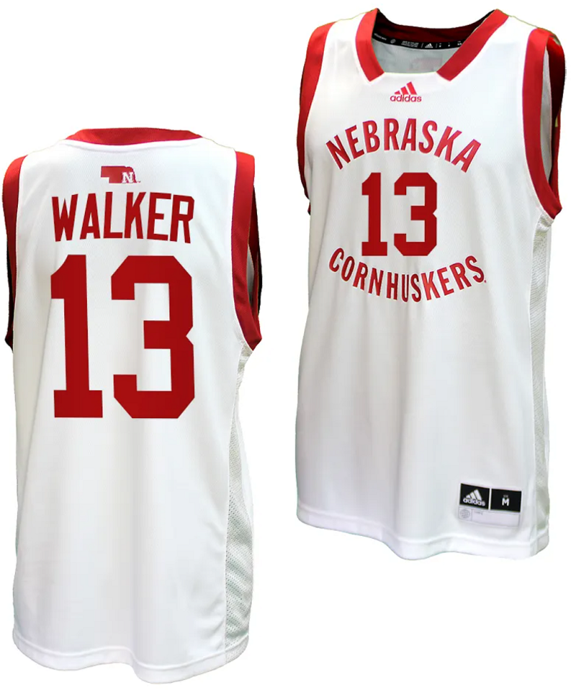 Derrick Walker Jersey #13 Nebraska Cornhuskers Basketball Home Uniform 2023-24 White