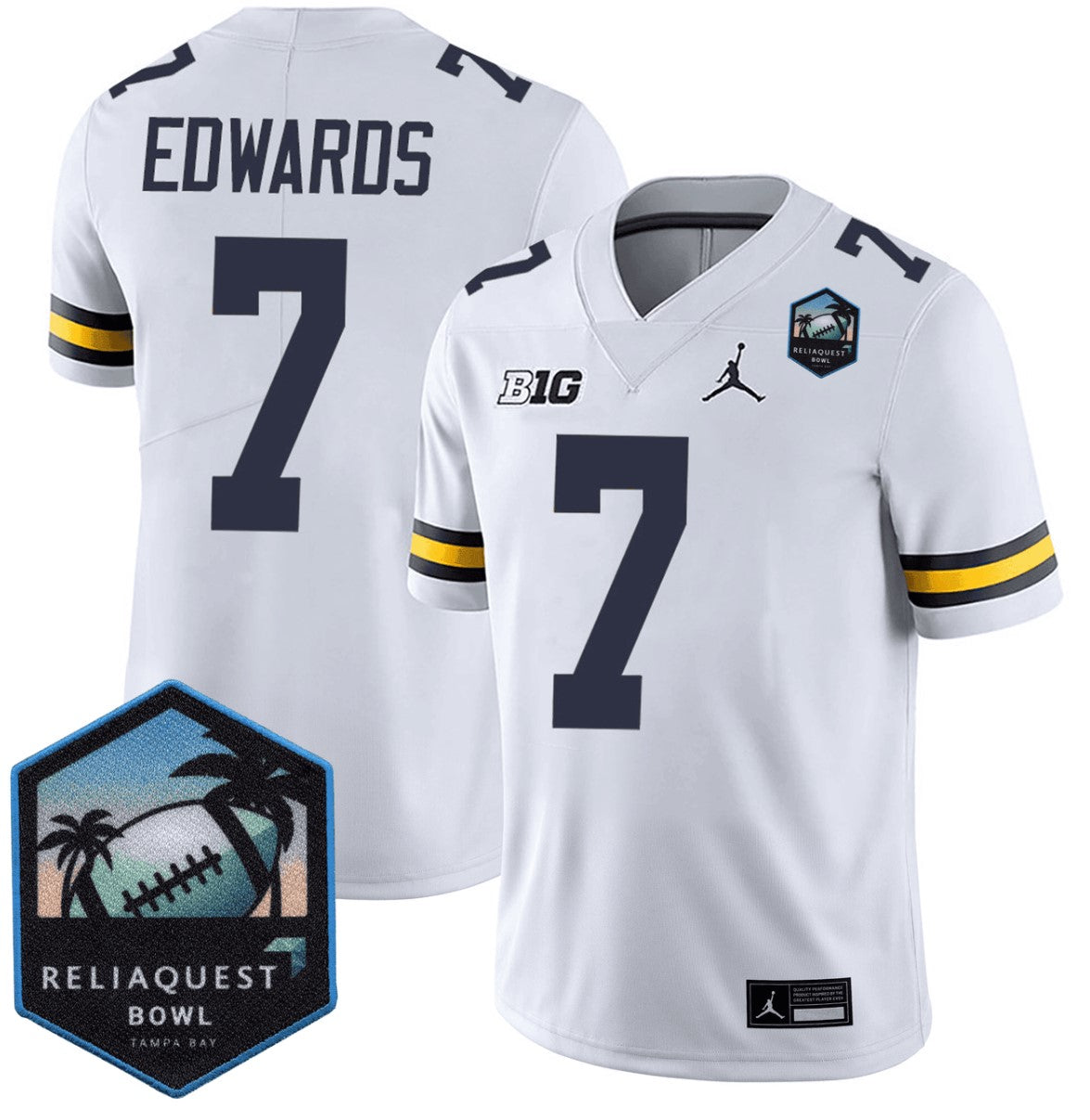 Donovan Edwards Jersey #7 Michigan Wolverines ReliaQuest Bowl Patch Vapor White