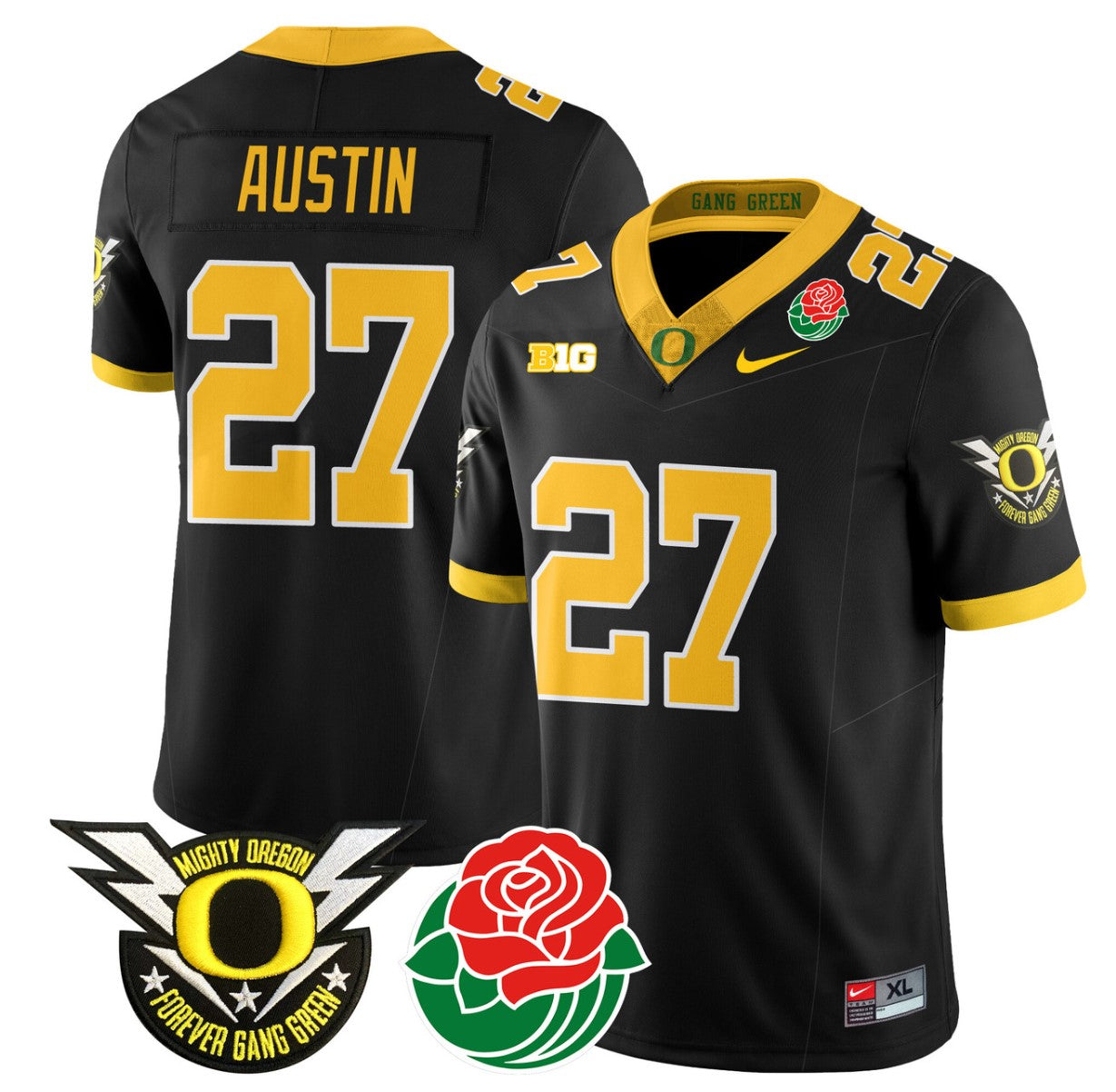 Daylen Austin Jersey #27 Oregon Ducks 2024 Mighty Rose Bowl Patch N2 Black