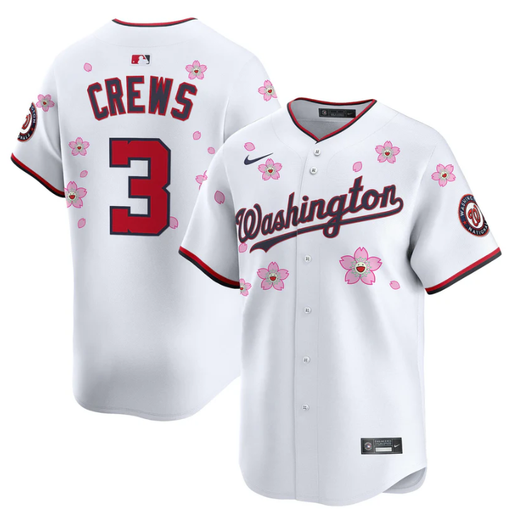 Dylan Crews Jersey #3 Washington Nationals Cherry Blossom Vapor Premier Limited Stitched White