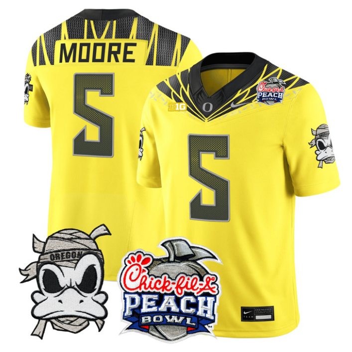 Dante Moore Jersey #5 Oregon Ducks Mummy Duck 2026 Peach Bowl Stitched Yellow
