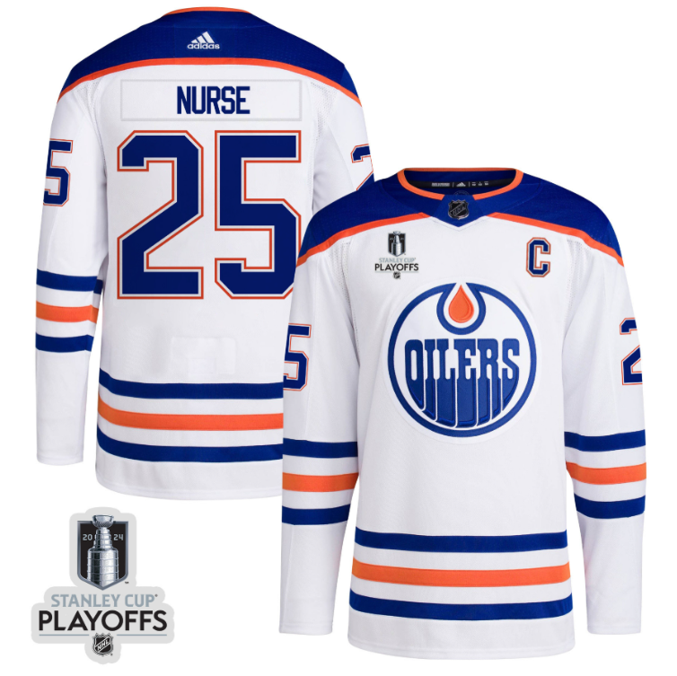 Darnell Nurse 25 Edmonton Oilers 2024 NHL Playoffs Patch Away Jersey - Men, White