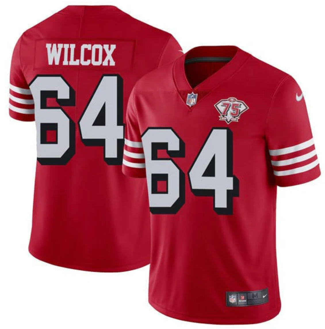 Dave Wilcox Jersey #64 SF 75Th Anniversary Throwback Scarlet Stitched