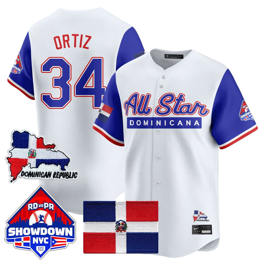 David Ortiz Jersey #34 Dominican Republic Baseball All-Star 2025 Blue Sleeves
