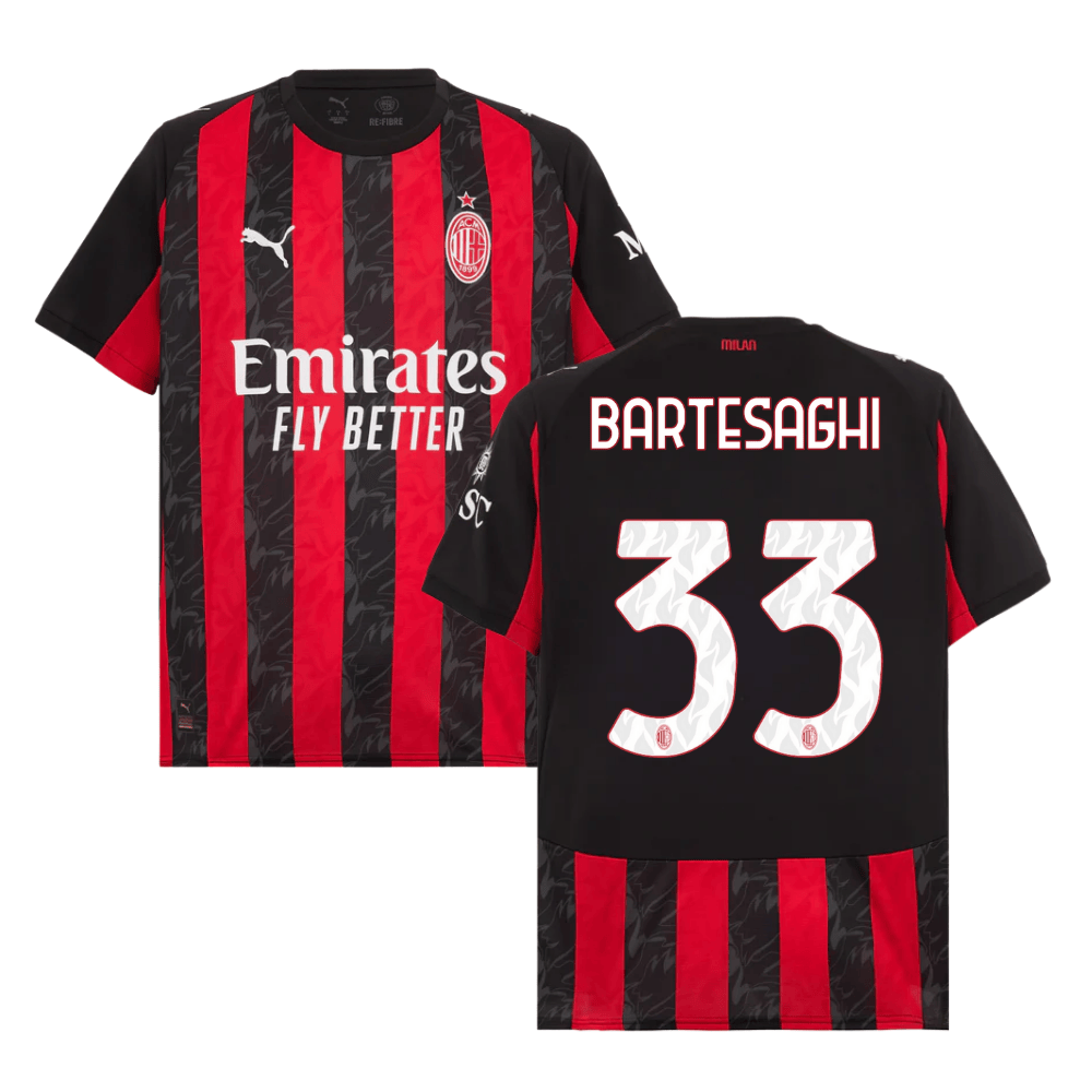 Davide Bartesaghi 33 AC Milan 2025-26 Home Match Jersey – Black Red
