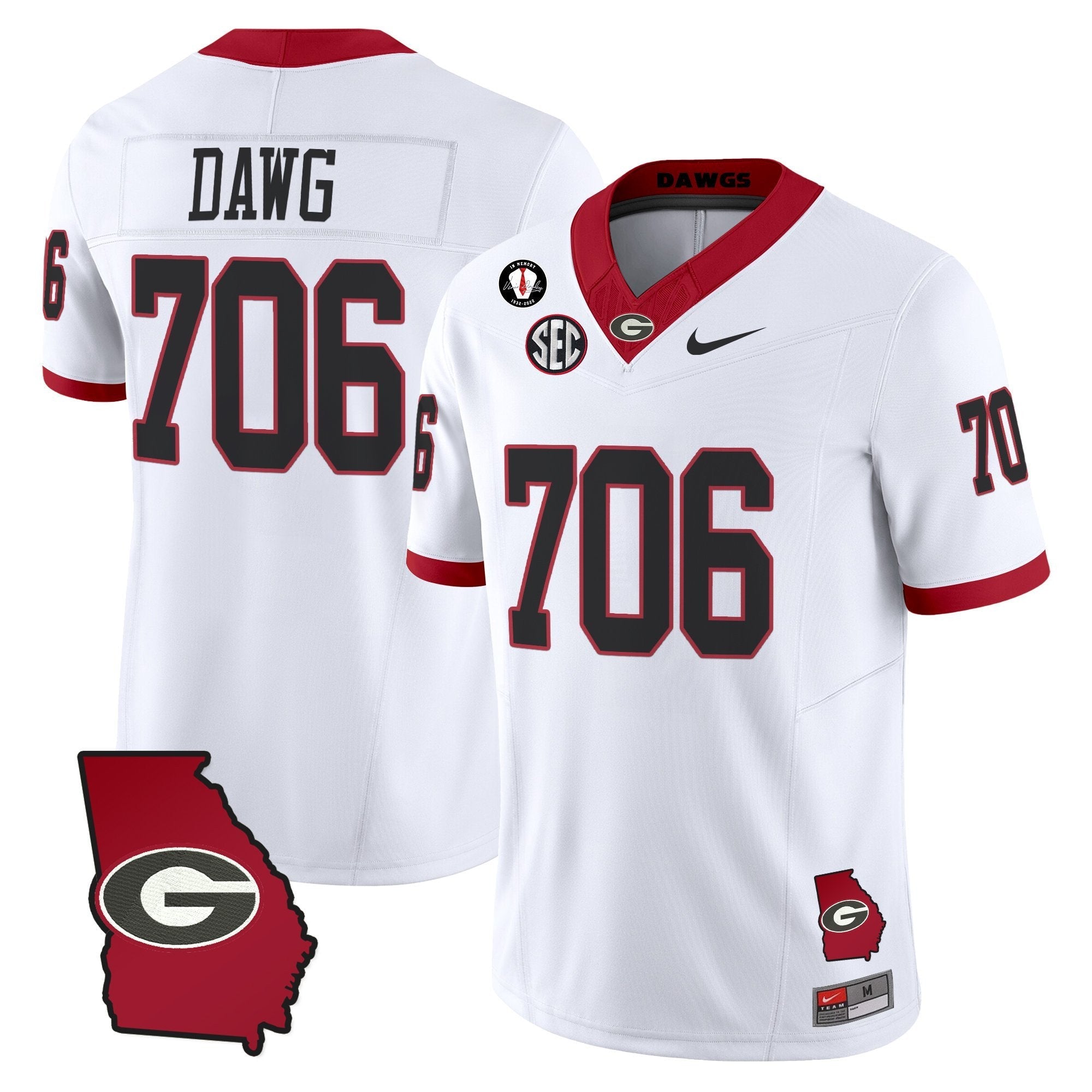 Gunner Stockton Jersey #14 Georgia Bulldogs 2025 Georgia Map, Vince Dooley Stitched Black Gold Trim