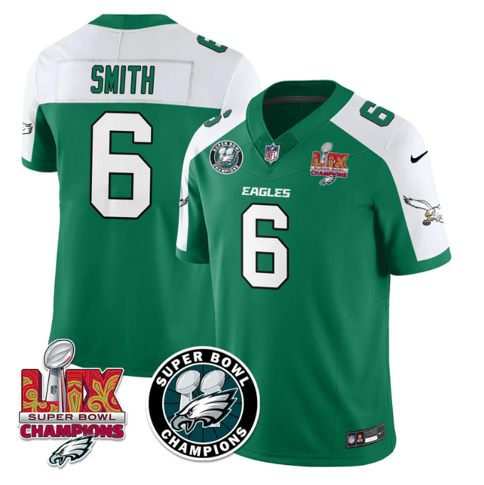 DeVonta Smith Jersey #6 Super Bowl LIX Champions All Stitched Alter Kelly Green