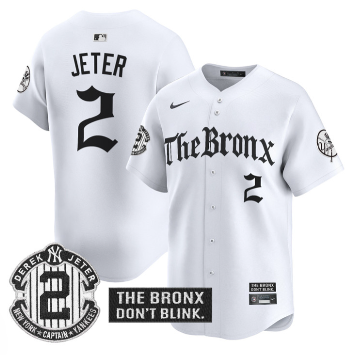 Derek Jeter Jersey #2 Yankees The Bronx Gothic Ink Drop Edition White