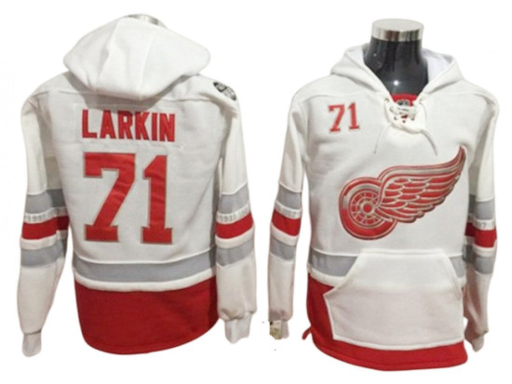 Detroit Red Wings #71 Dylan Larkin One Front Pocket Pullover Hoodie White