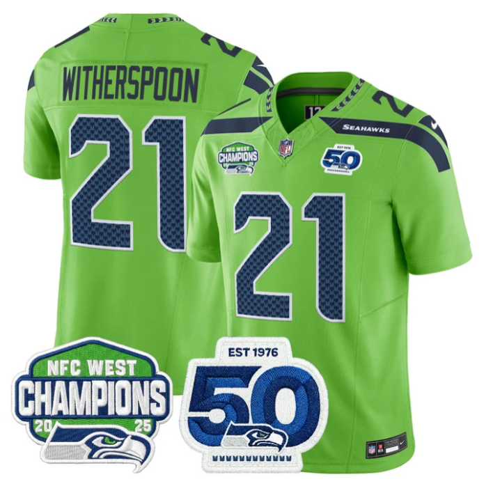 Devon Witherspoon Jersey #21 NFC West Division 2025 Champions 50th Green