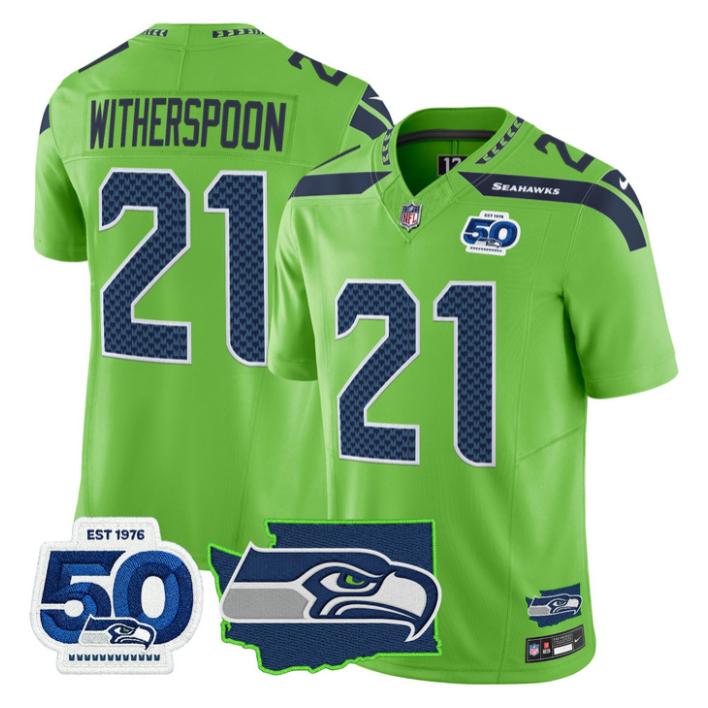 Devon Witherspoon Jersey #21 Seahawks 50th Anniversary Patch Stitched Green