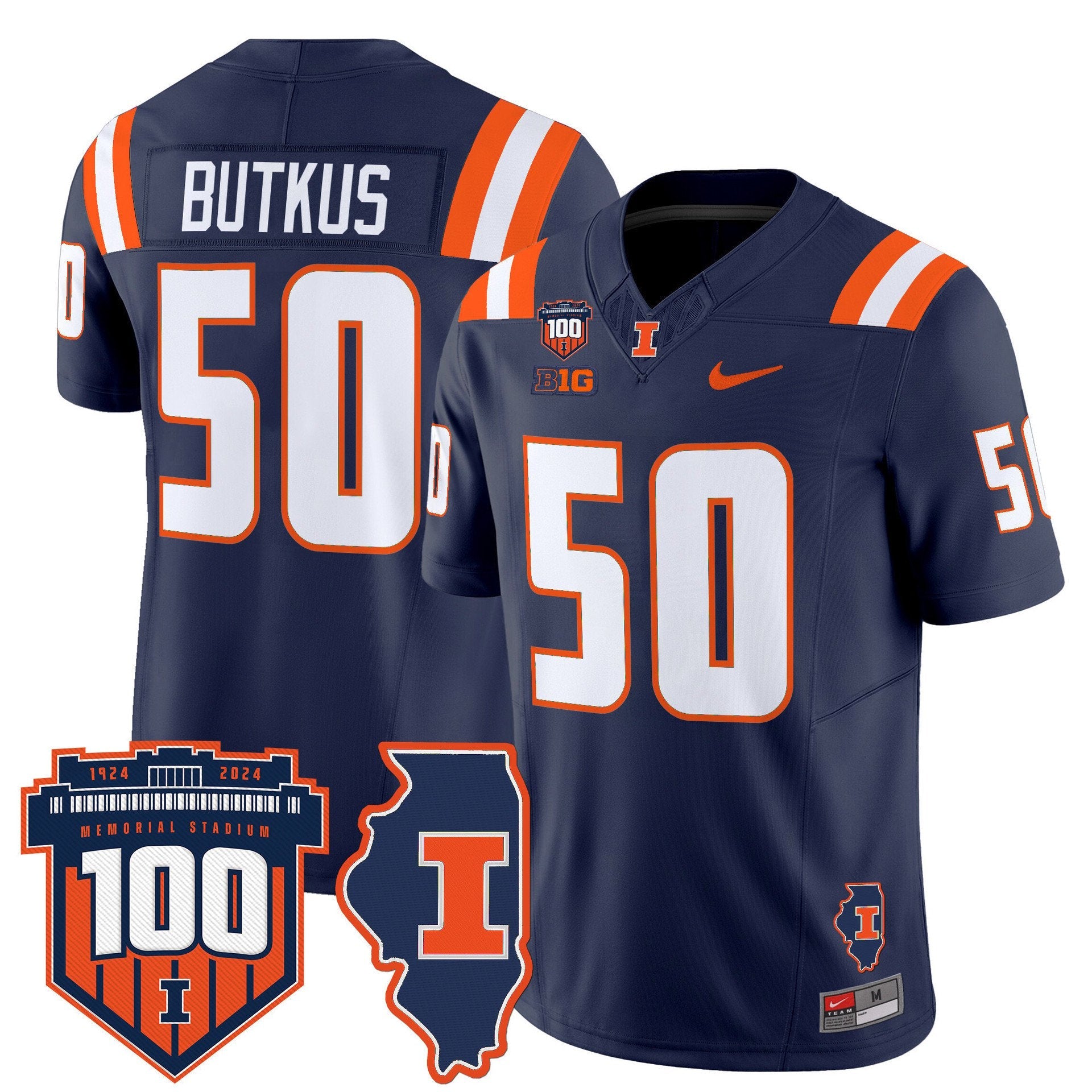 Dick Butkus Jersey #50 Illinois Fighting 100th Memorial Stadium Navy
