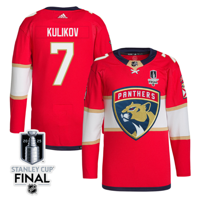 Dmitry Kulikov 7 Florida Panthers 2025 STANLEY CUP Final Patch Home Men Jersey Red