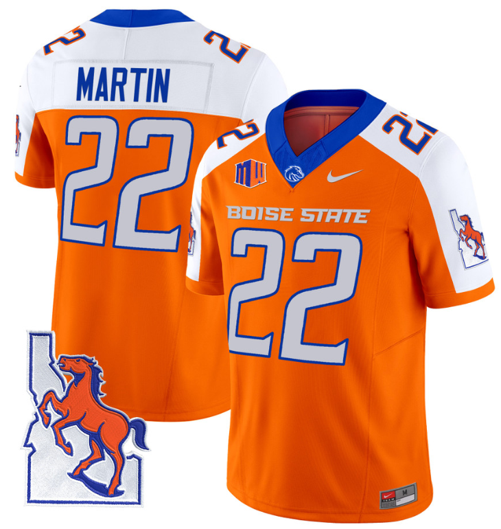 Doug Martin Jersey #22 Boise State Broncos 2024 Map Patch Vapor Football Orange Alternate