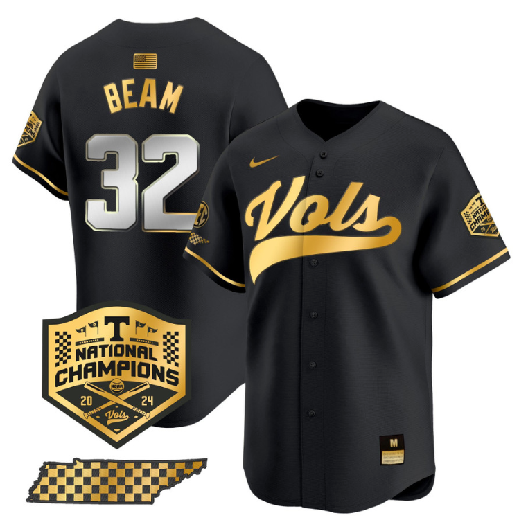 Drew Beam Jersey #32 Tennessee Vols 2024 Champions Stitched Black Gold