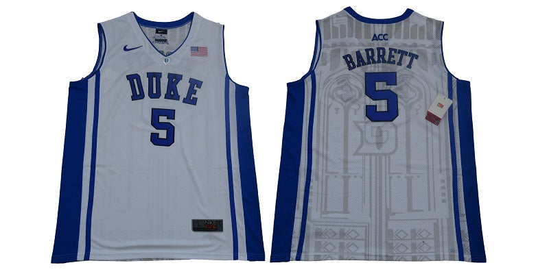 Duke Blue Devils #5 Barrett Basketball NCAA Basketball Jersey White Elite