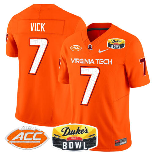 Michael Vick Jersey #7 Virginia Tech Hokies 2025 Duke’s Mayo Bowl Patch Orange