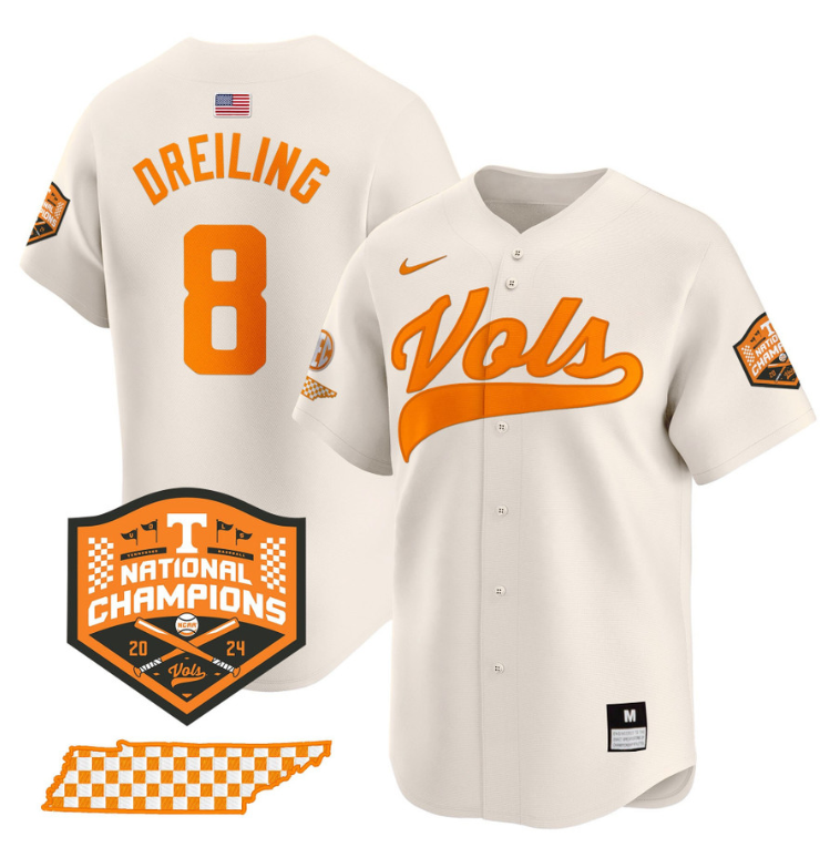 Dylan Dreiling Jersey #8 Tennessee Vols 2024 Champions Stitched Cream
