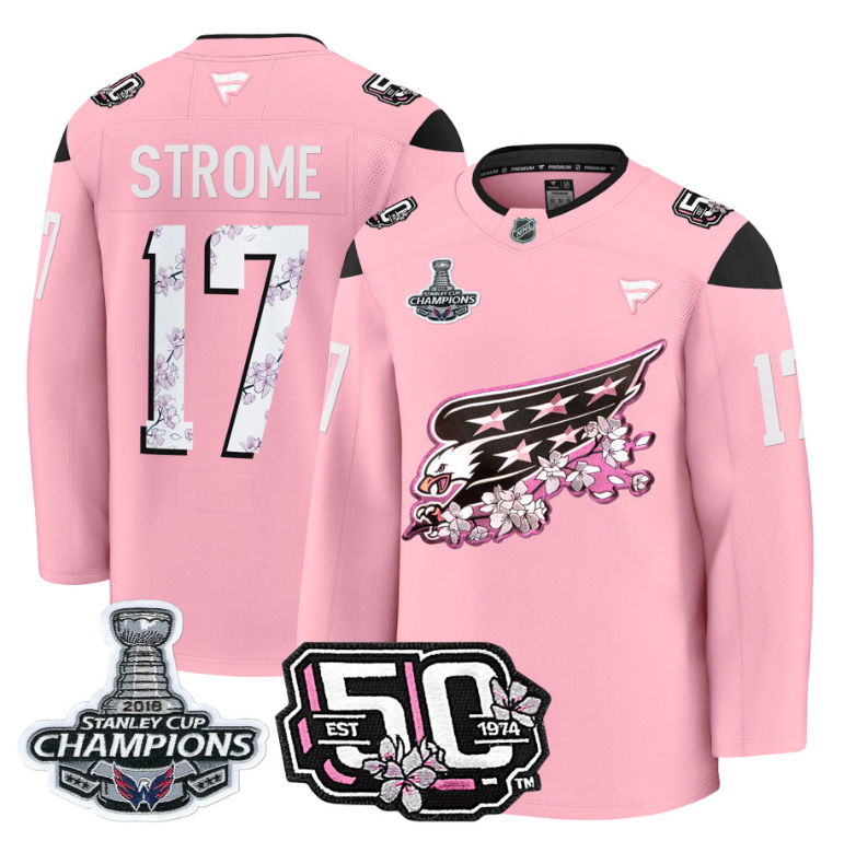 Dylan Strome Jersey #17 Washington Capitals 50th 2018 Stanley Cup Champions Patch Cherry Blossom (Copy)