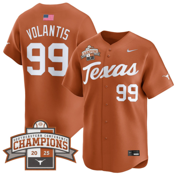 Dylan Volantis Jersey #99 Texas Longhorns 2025 Southeastern Champions Vapor Stitched Texas Orange