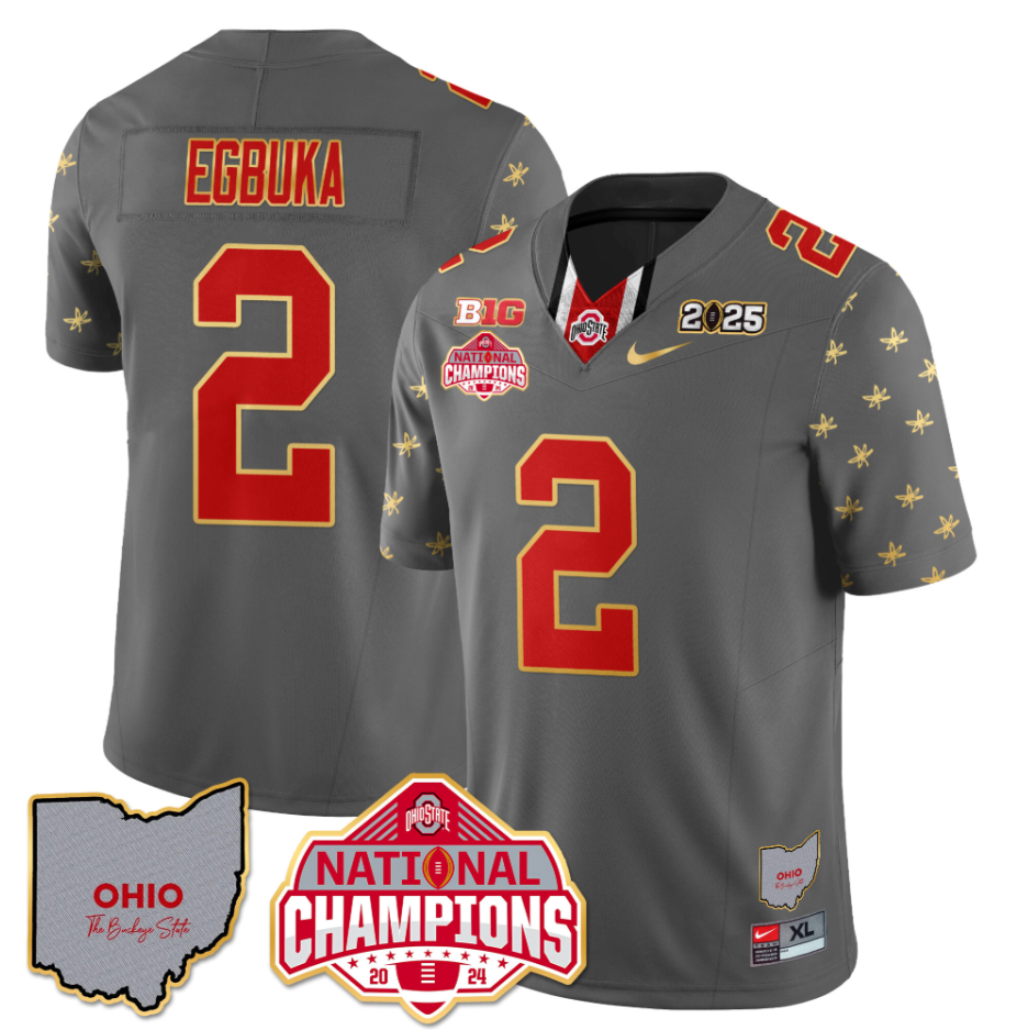 Emeka Egbuka Jersey #2 Ohio State National Champions 2025 Patch Gray