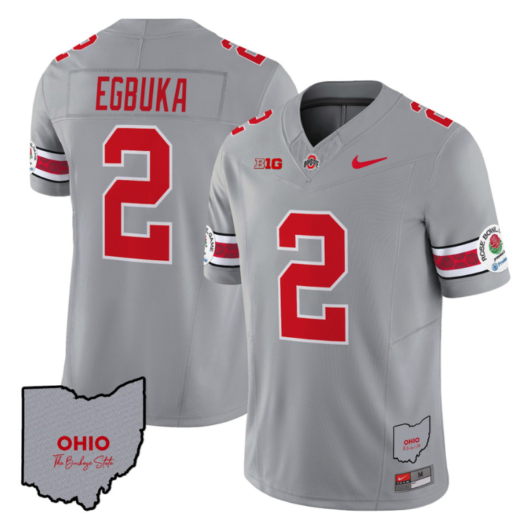 Emeka Egbuka Jersey #22 Ohio State Rose Bowl Patch Football V3 Gray